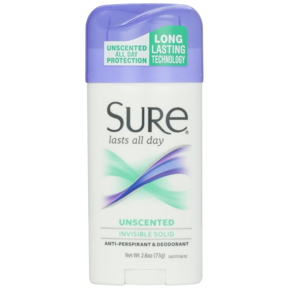 Sure Deodorant Invisible Solid Unscented All Day Protection Long Lasting 2.6 oz